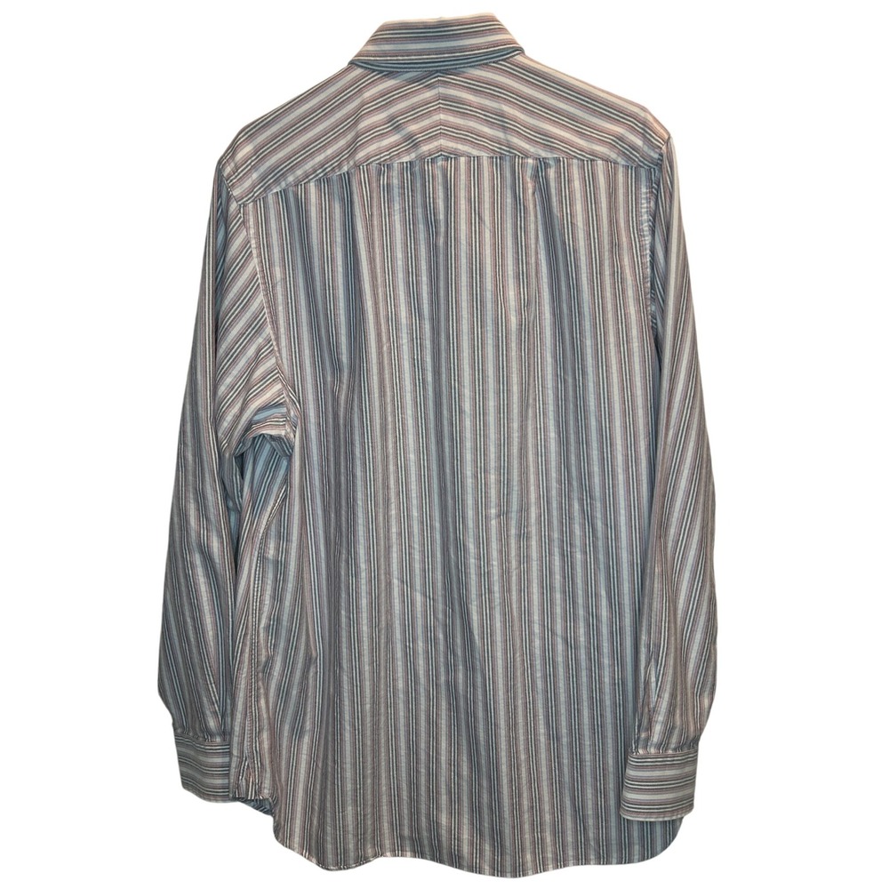 Charles Tyrwhitt Mens Blue Red Striped Long Sleeve Button Down Shirt Size Large - Picture 3 of 5